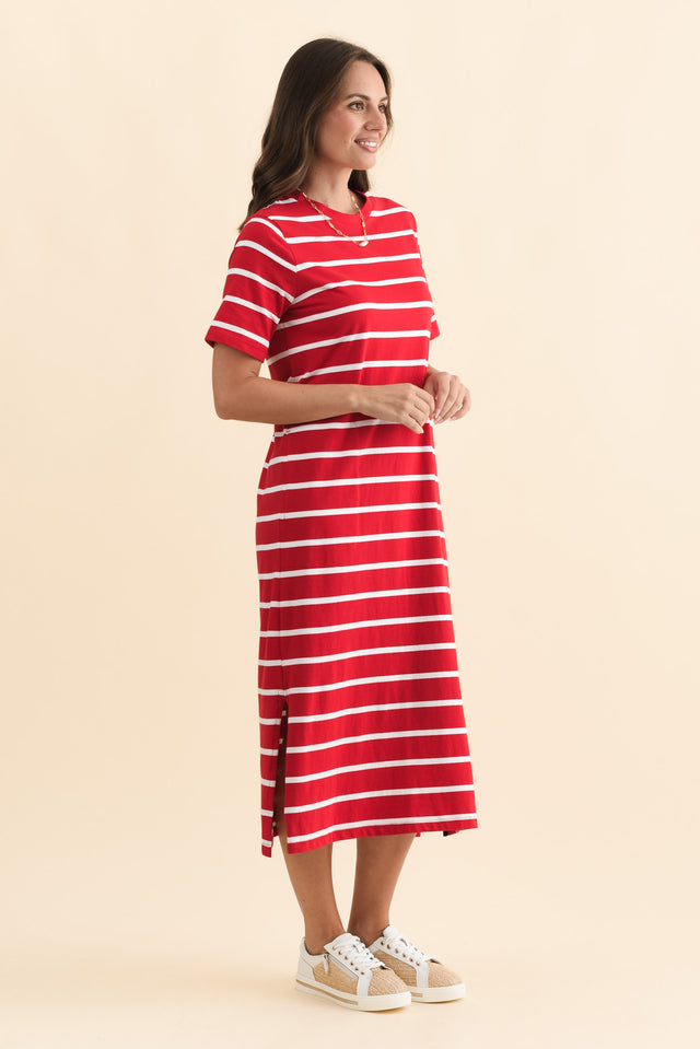 Annaleigh Crimson Stripe Pocket Dress,Brunette model,alt text|model:MJ image 4