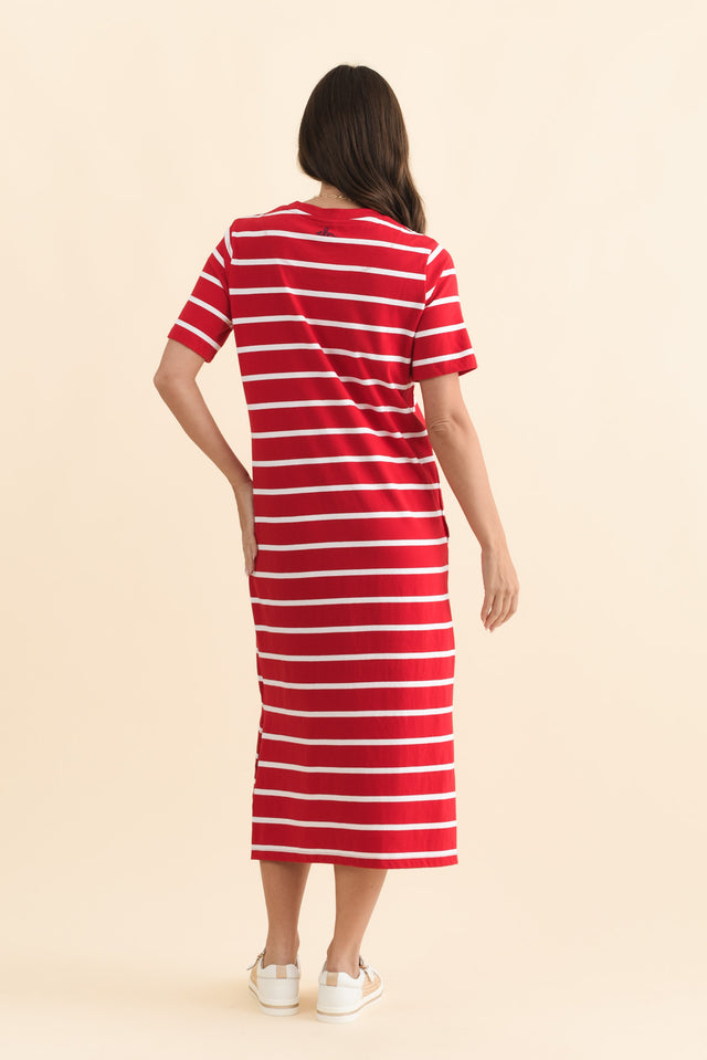 Annaleigh Crimson Stripe Pocket Dress,Brunette model,alt text|model:MJ image 5