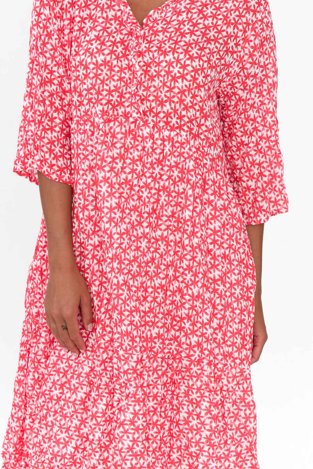 Anniston Red Flower Cotton Tiered Dress