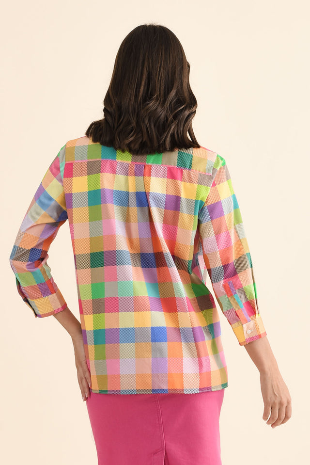 Antonia Pink Check Cotton Shirt,brunette model,Back of Outfit,alt text|model:MJ image 4