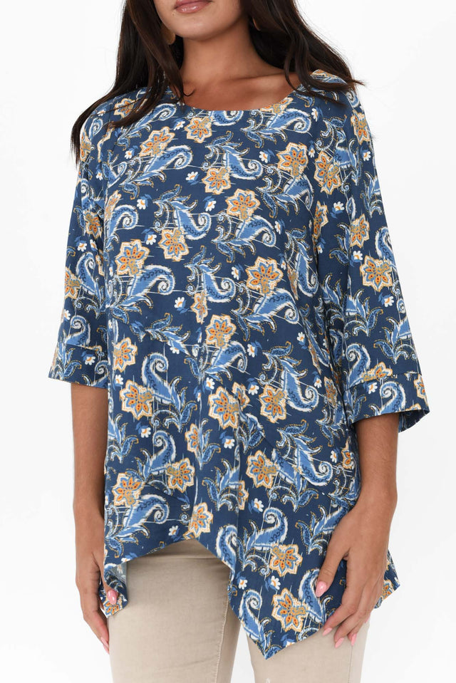 Anya Blue Botanical Linen Cotton Top image 5