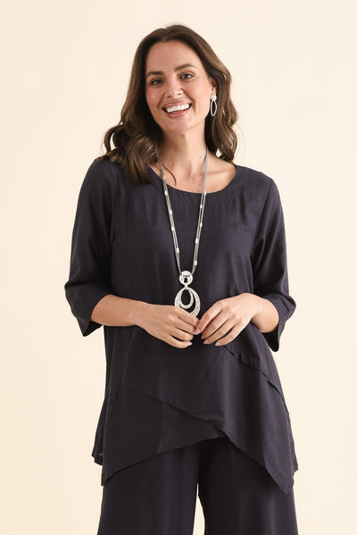 Anya Dark Blue Linen Cotton Top