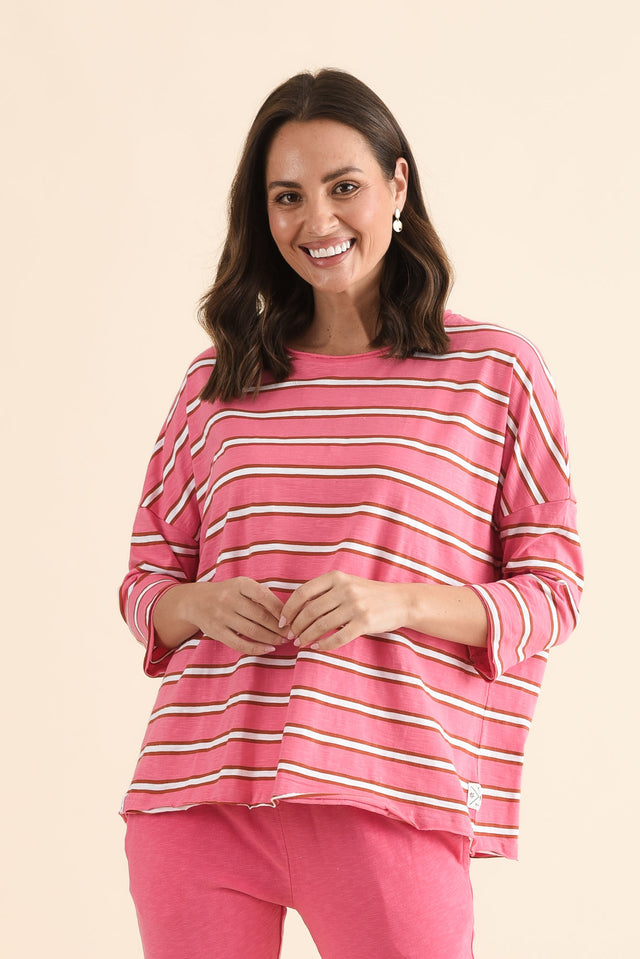 Anya Melon Stripe Cotton Top,Front,Brunette model,alt text|model:MJ image 1