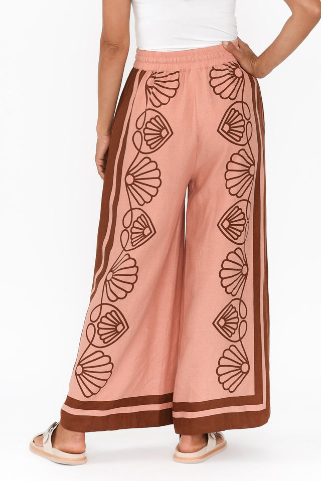 Aphrodite Chocolate Seashell Linen Pants,Brunette model,alt text|model:Cara image 5