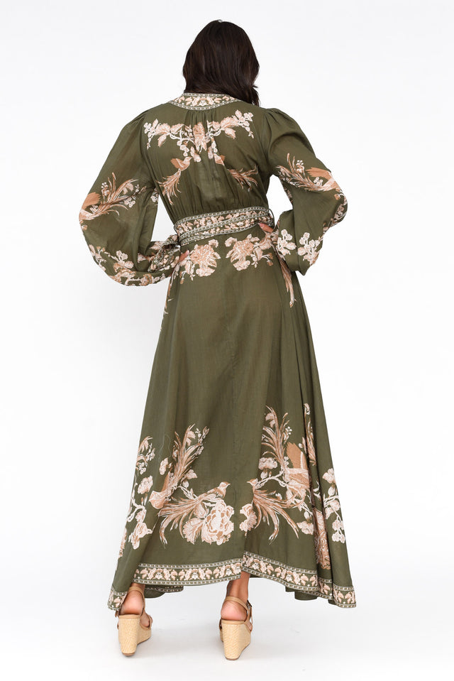 Aphrodite Khaki Floral Cotton Wrap Dress