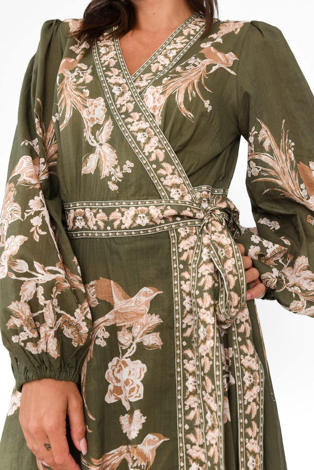 Aphrodite Khaki Floral Cotton Wrap Dress