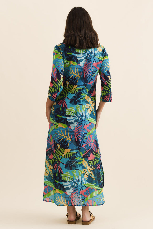 Apia Blue Jungle Cotton Maxi Dress,Brunette model,alt text|model:MJ image 5
