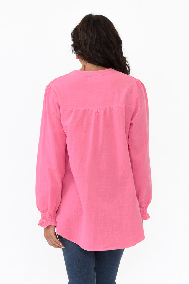 April Pink Cotton V Neck Top