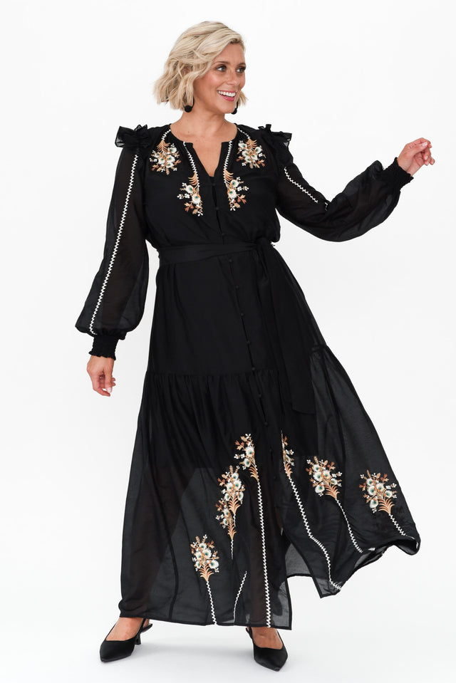 Aquila Black Embroidered Cotton Silk Dress image 3