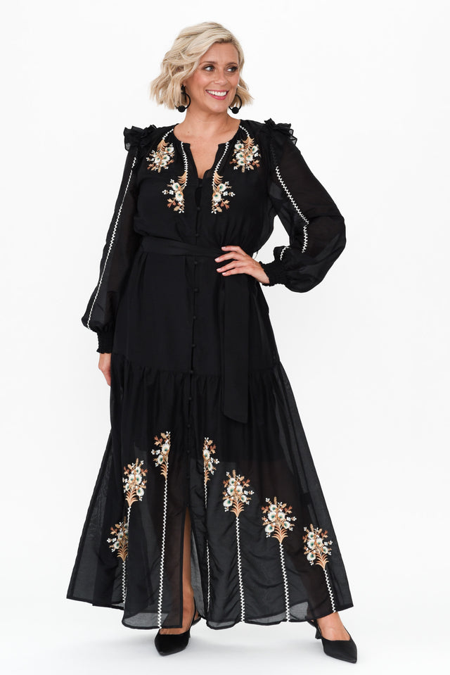 Aquila Black Embroidered Cotton Silk Dress image 7