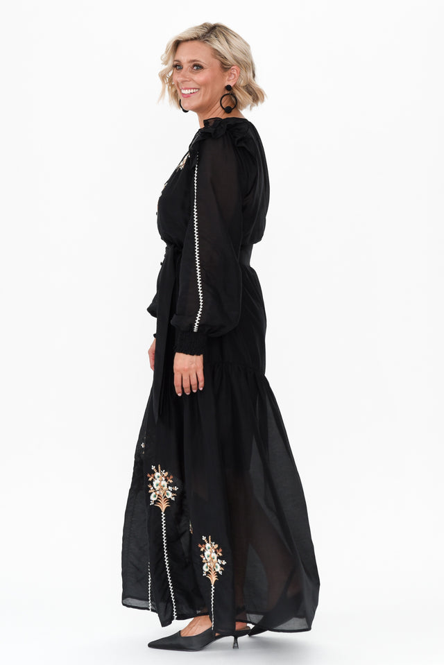 Aquila Black Embroidered Cotton Silk Dress image 4