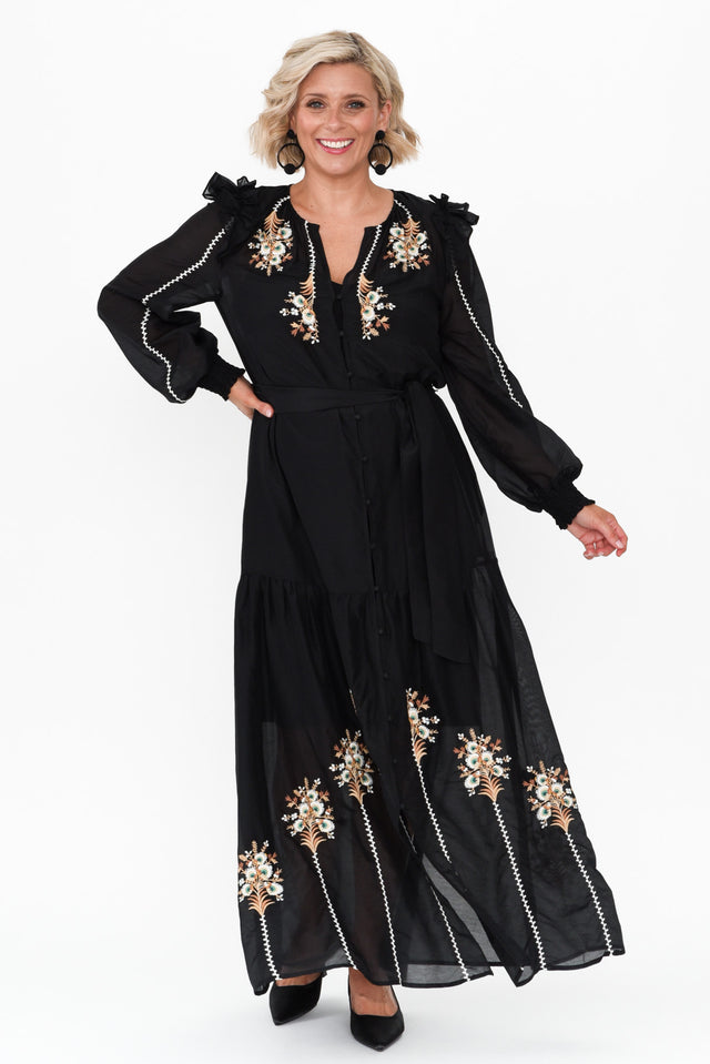 Aquila Black Embroidered Cotton Silk Dress