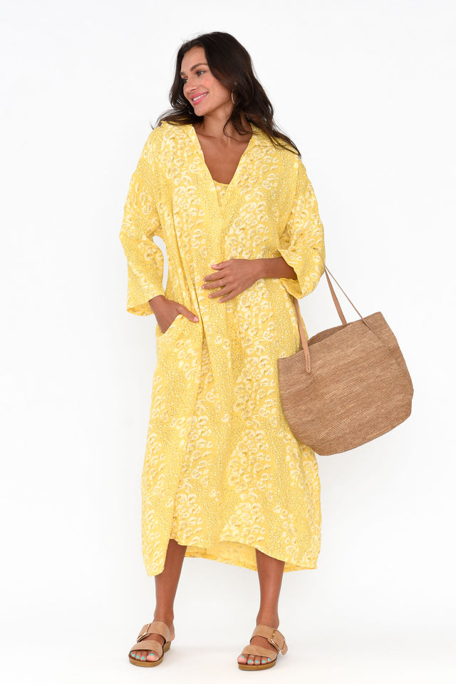Aralina Yellow Abstract Collared Dress