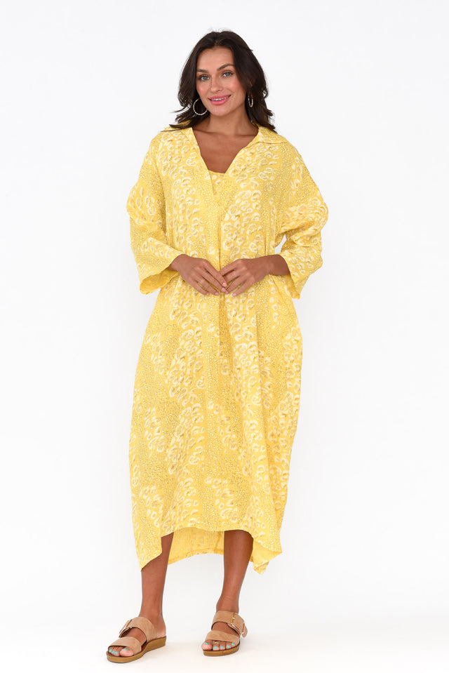 Aralina Yellow Abstract Collared Dress