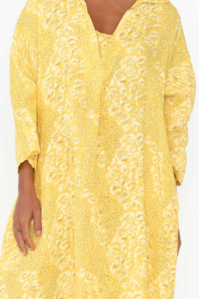 Aralina Yellow Abstract Collared Dress