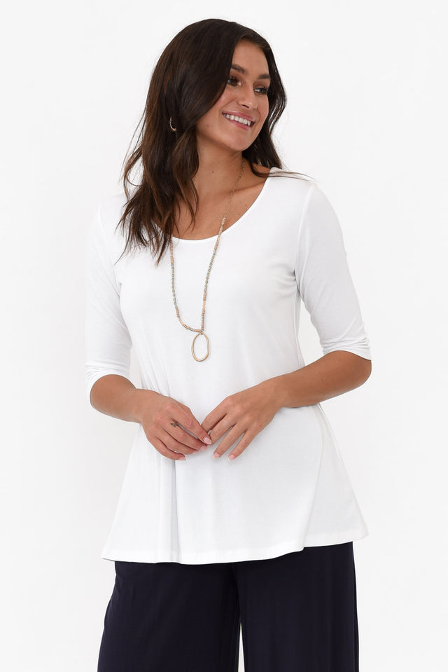 Aretha White Bamboo Top neckline_Round