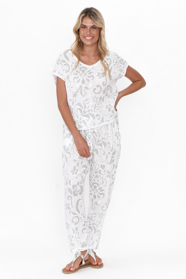 Argus Grey Floral Linen Top