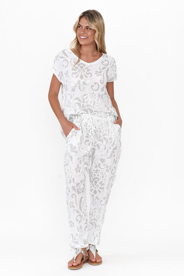 Argus Grey Floral Linen Top