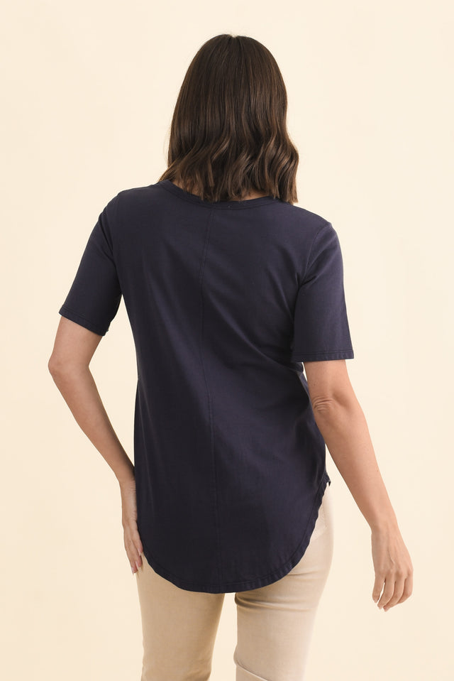 Ariana Navy Cotton Tee,Brunette model,alt text|model:MJ image 5
