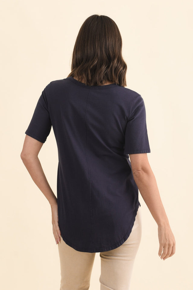 Ariana Navy Cotton Tee,Brunette model,alt text|model:MJ image 6