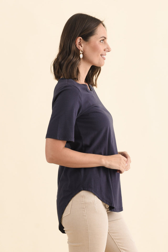 Ariana Navy Cotton Tee,Brunette model,alt text|model:MJ image 5