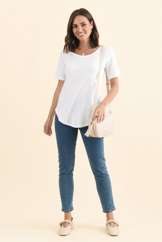 Ariana White Cotton Tee,Brunette model,alt text|model:MJ image 4
