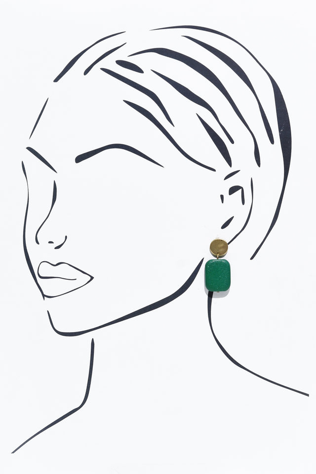 Ariel Green Rectangle Drop Earrings