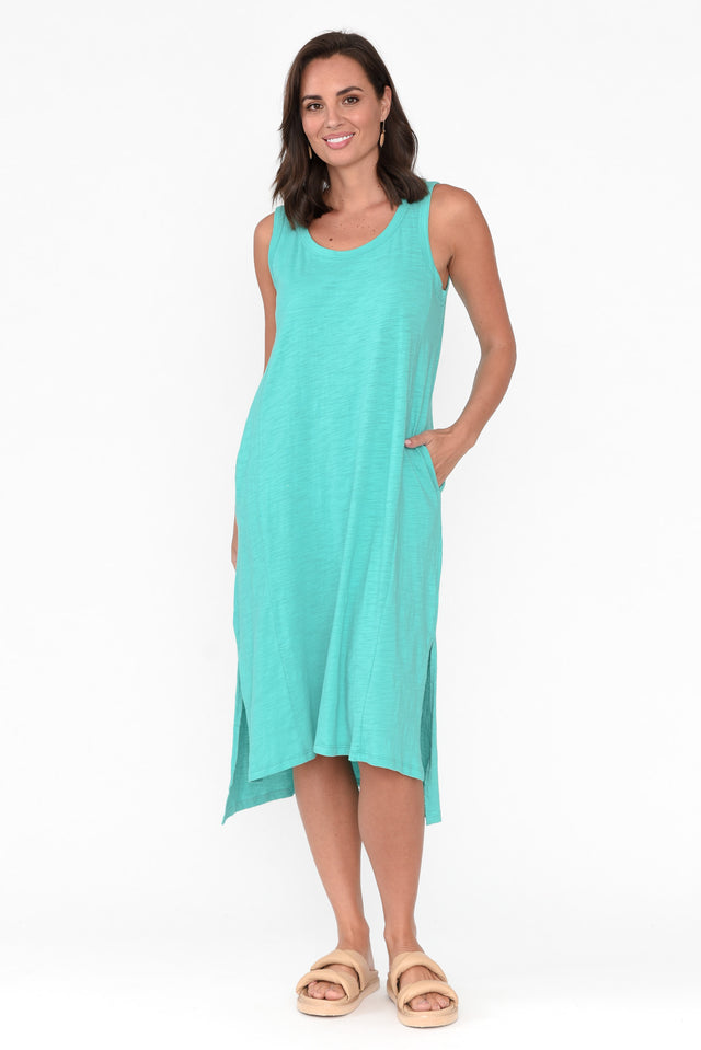 Arwin Turquoise Cotton Sleeveless Dress