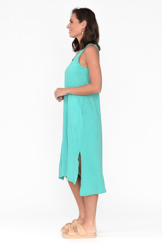 Arwin Turquoise Cotton Sleeveless Dress