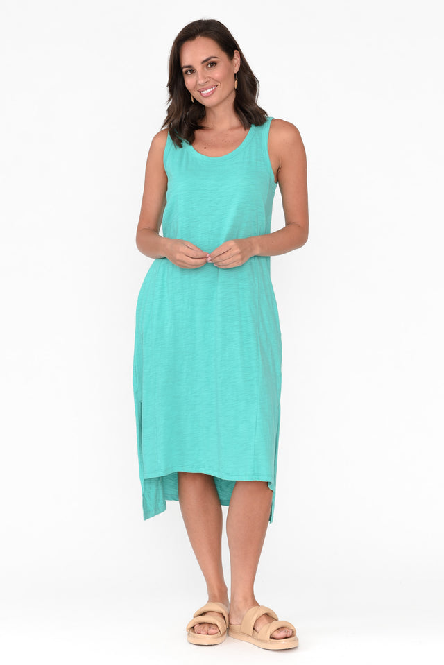 Arwin Turquoise Cotton Sleeveless Dress