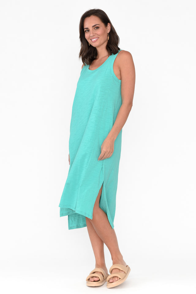 Arwin Turquoise Cotton Sleeveless Dress