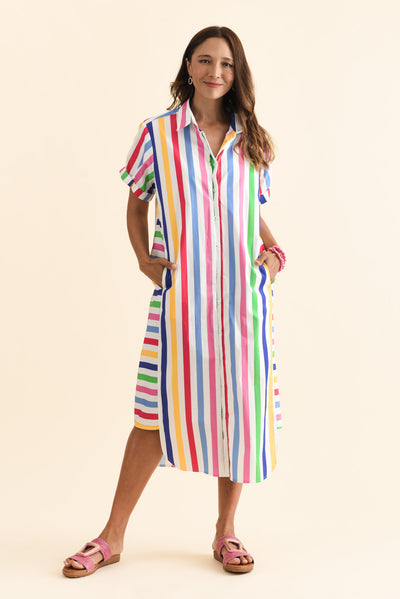 Ashley White Stripe Cotton Shirt Dress