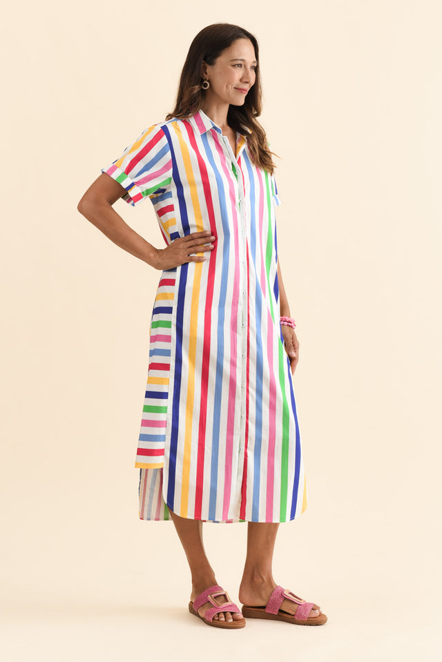 Ashley White Stripe Cotton Shirt Dress,Brunette model,alt text|model:Cara image 4