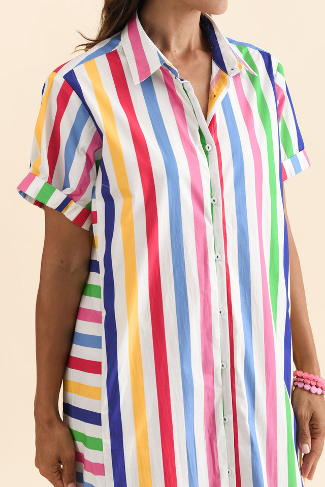 Ashley White Stripe Cotton Shirt Dress,Brunette model,alt text|model:Cara image 6