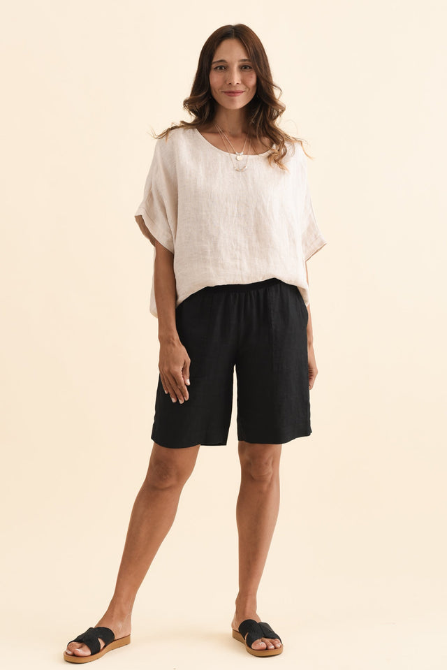 Aster Black Linen Shorts,Brunette model,alt text|model:Cara image 8
