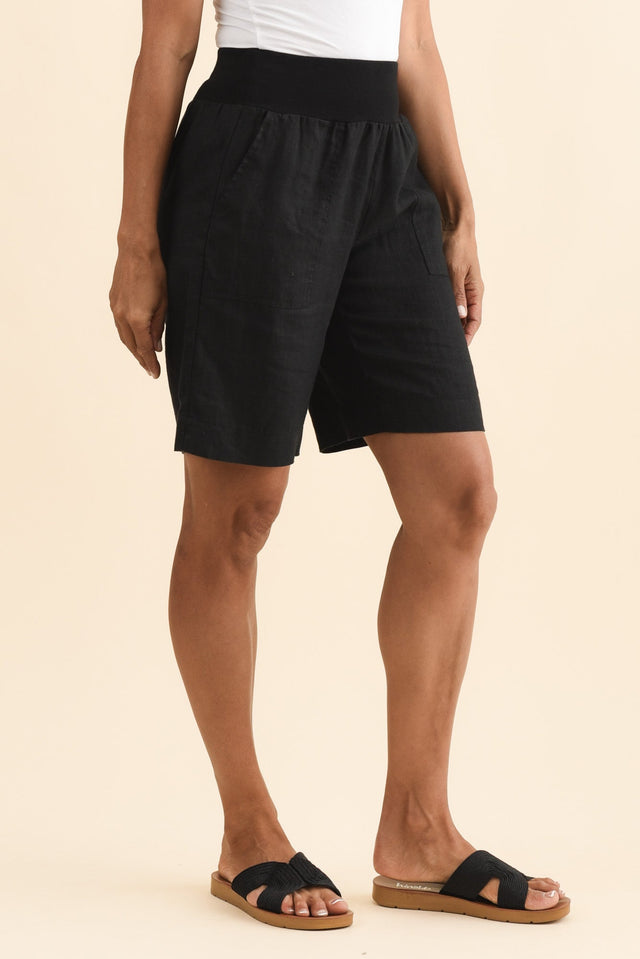 Aster Black Linen Shorts,Brunette model,alt text|model:Cara image 4