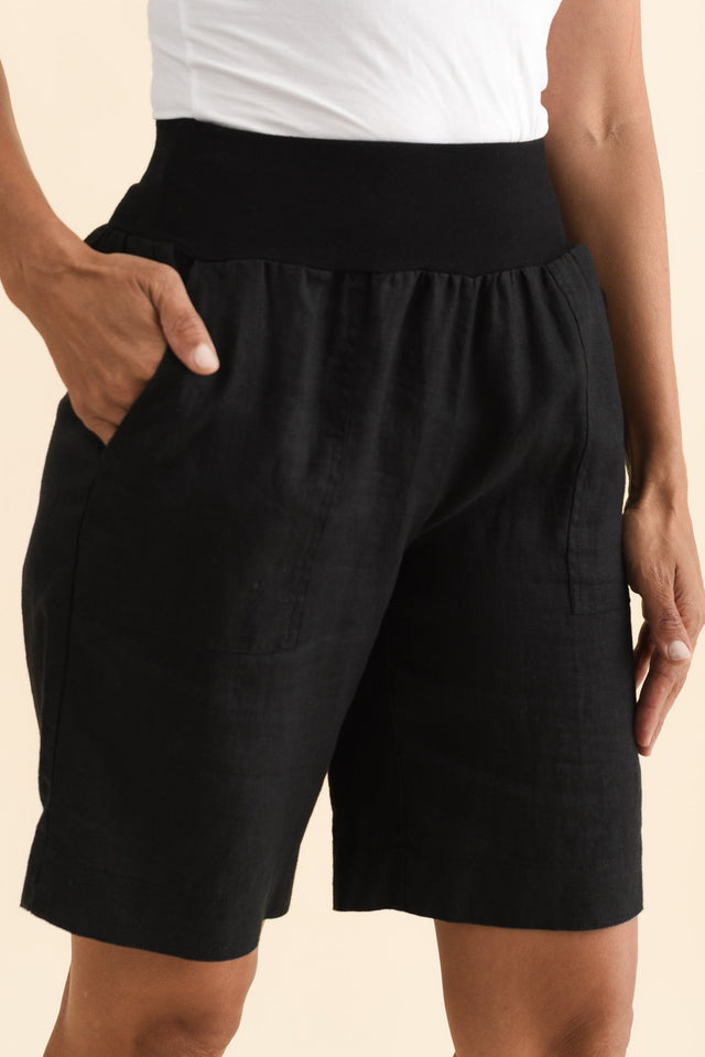 Aster Black Linen Shorts,Brunette model,alt text|model:Cara image 6