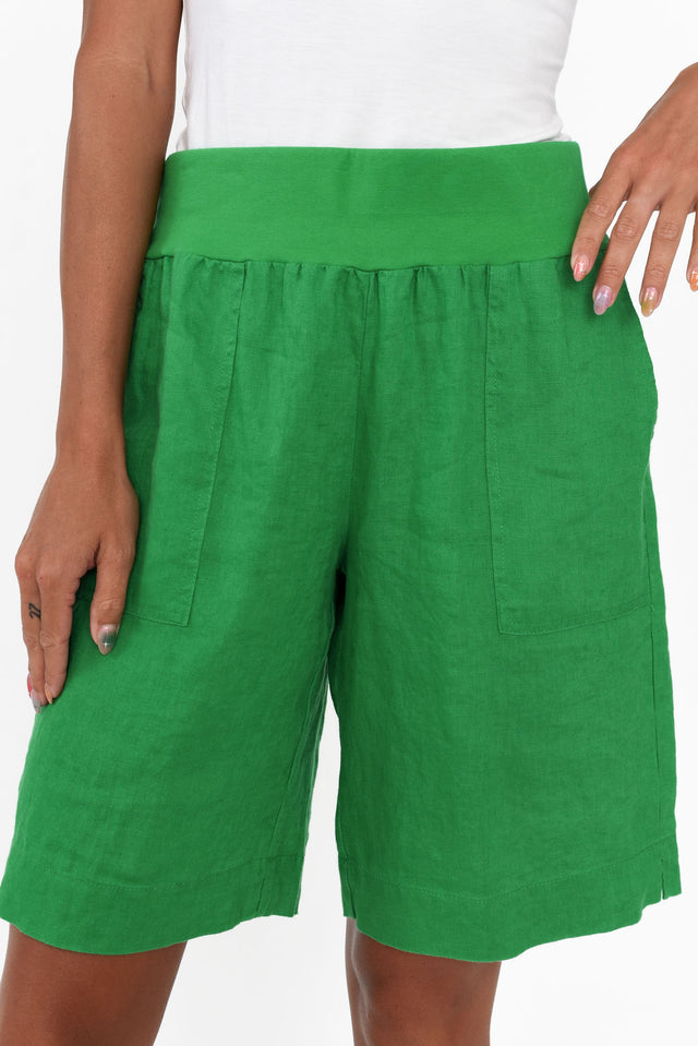 Aster Green Linen Shorts