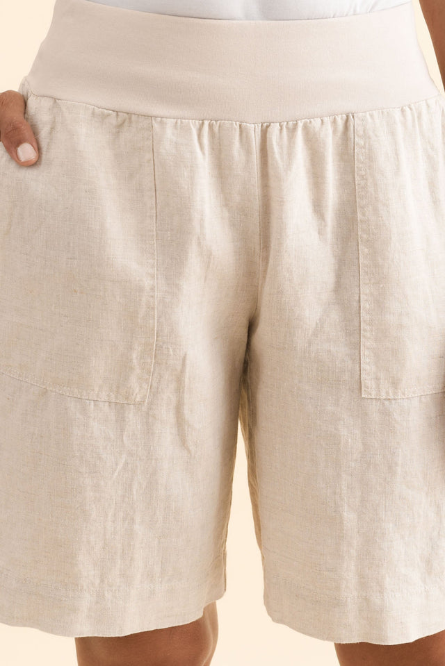 Aster Natural Linen Shorts,Brunette model,alt text|model:Cara image 7