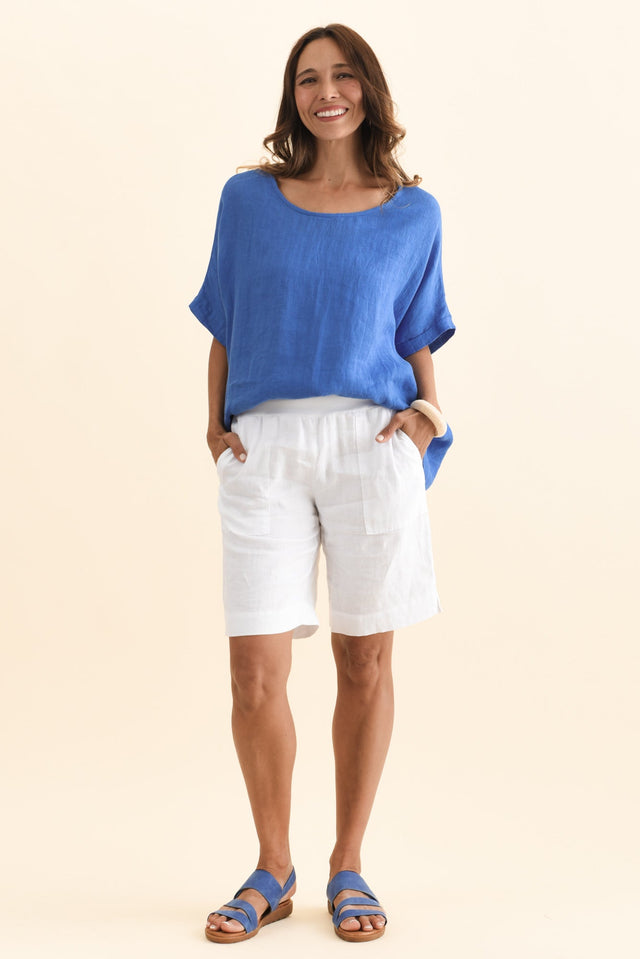 Aster White Linen Shorts,Brunette model,alt text|model:Cara image 8