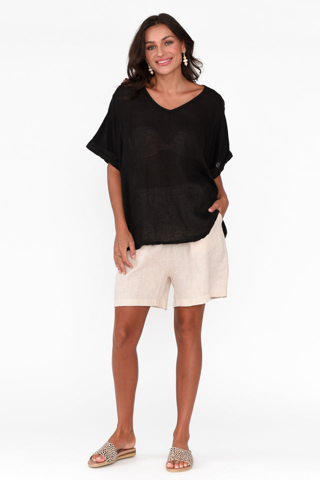 Oversized Anna Black Linen Tee