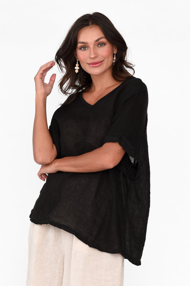 Oversized Anna Black Linen Tee