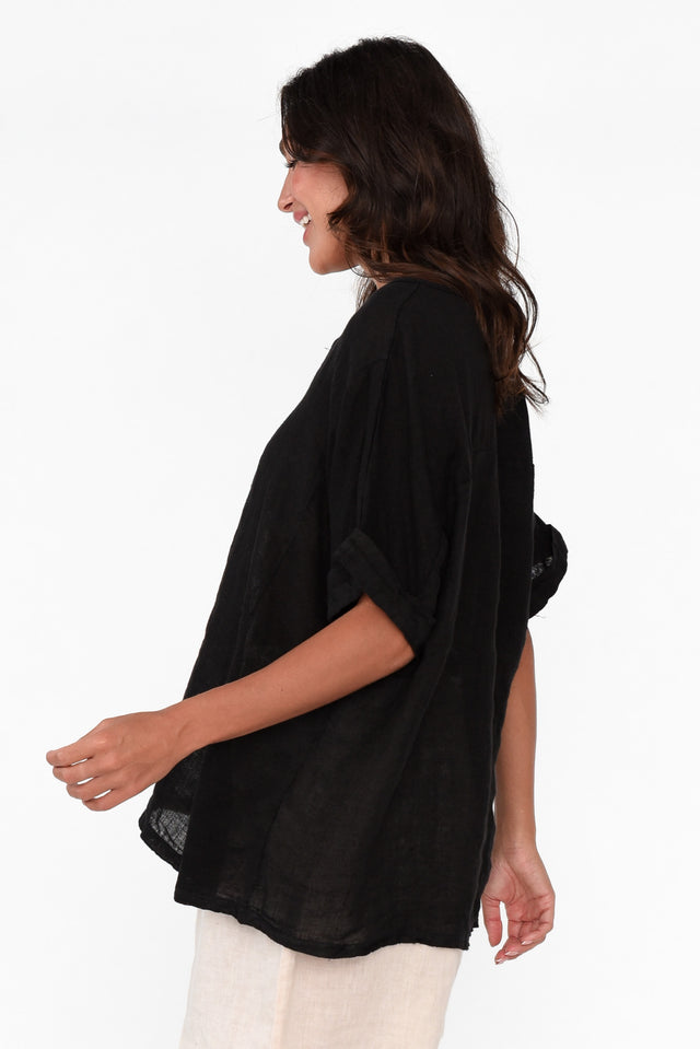 Oversized Anna Black Linen Tee