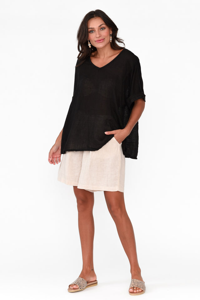 Oversized Anna Black Linen Tee
