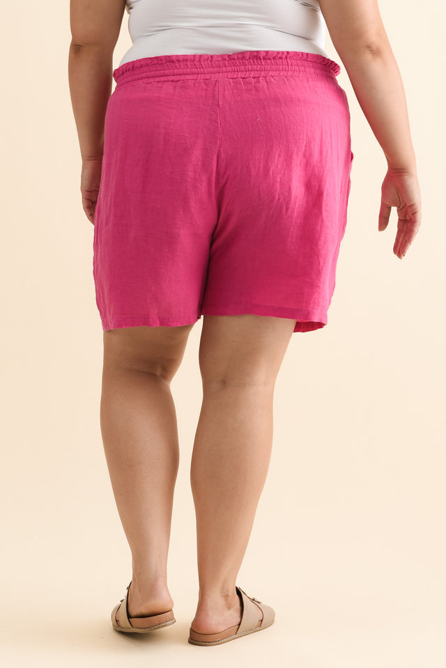 Astoria Hot Pink Linen Drawstring Shorts,Brunette model,alt text|model:Gabby image 11