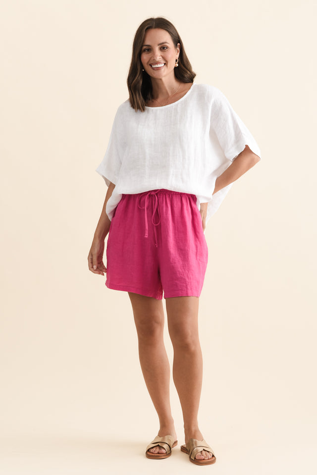 Astoria Hot Pink Linen Drawstring Shorts,Brunette model,alt text|model:MJ image 7