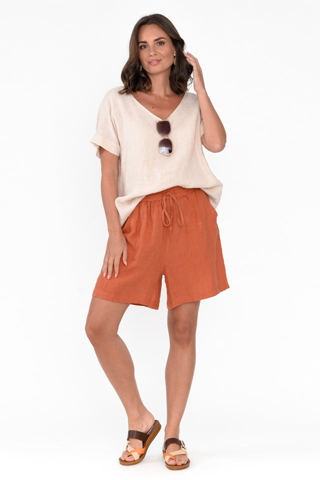 Astoria Rust Linen Drawstring Shorts