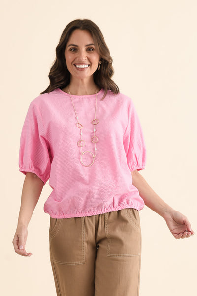 Astrid Pink Cotton Textured Top