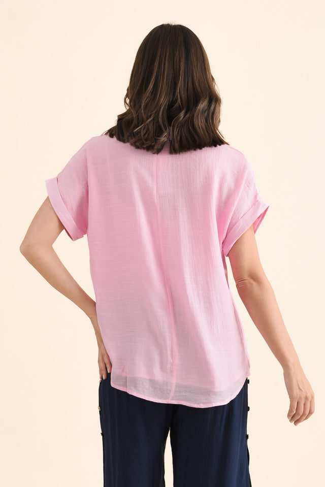 Attica Pink Cotton Blend Button Top,brunette model,Back of Outfit,alt text|model:MJ image 4
