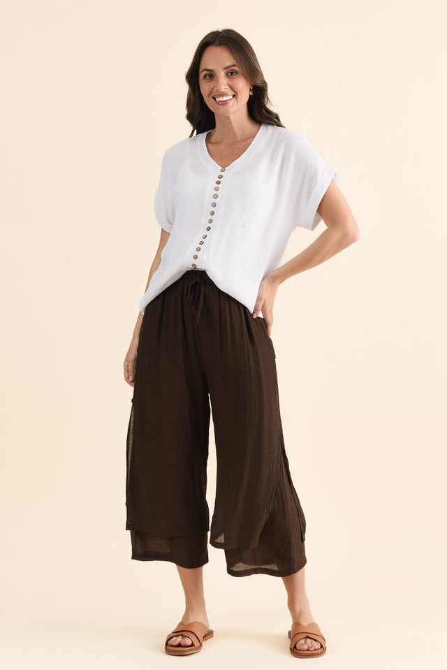 Attica White Cotton Blend Button Top,brunette model,Full Outfit,alt text|model:MJ image 6